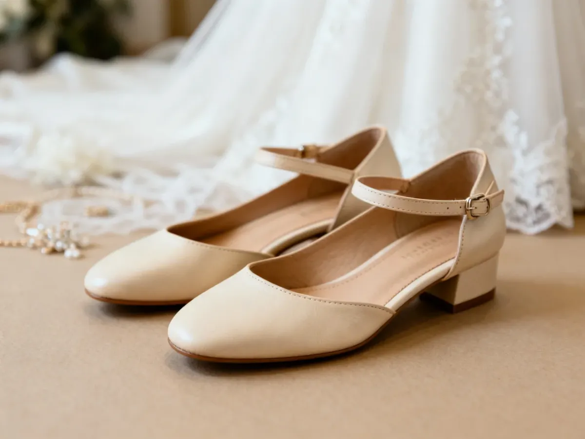 Eleganckie niskie buty ślubne z miękką wkładką i paskiem przy kostce